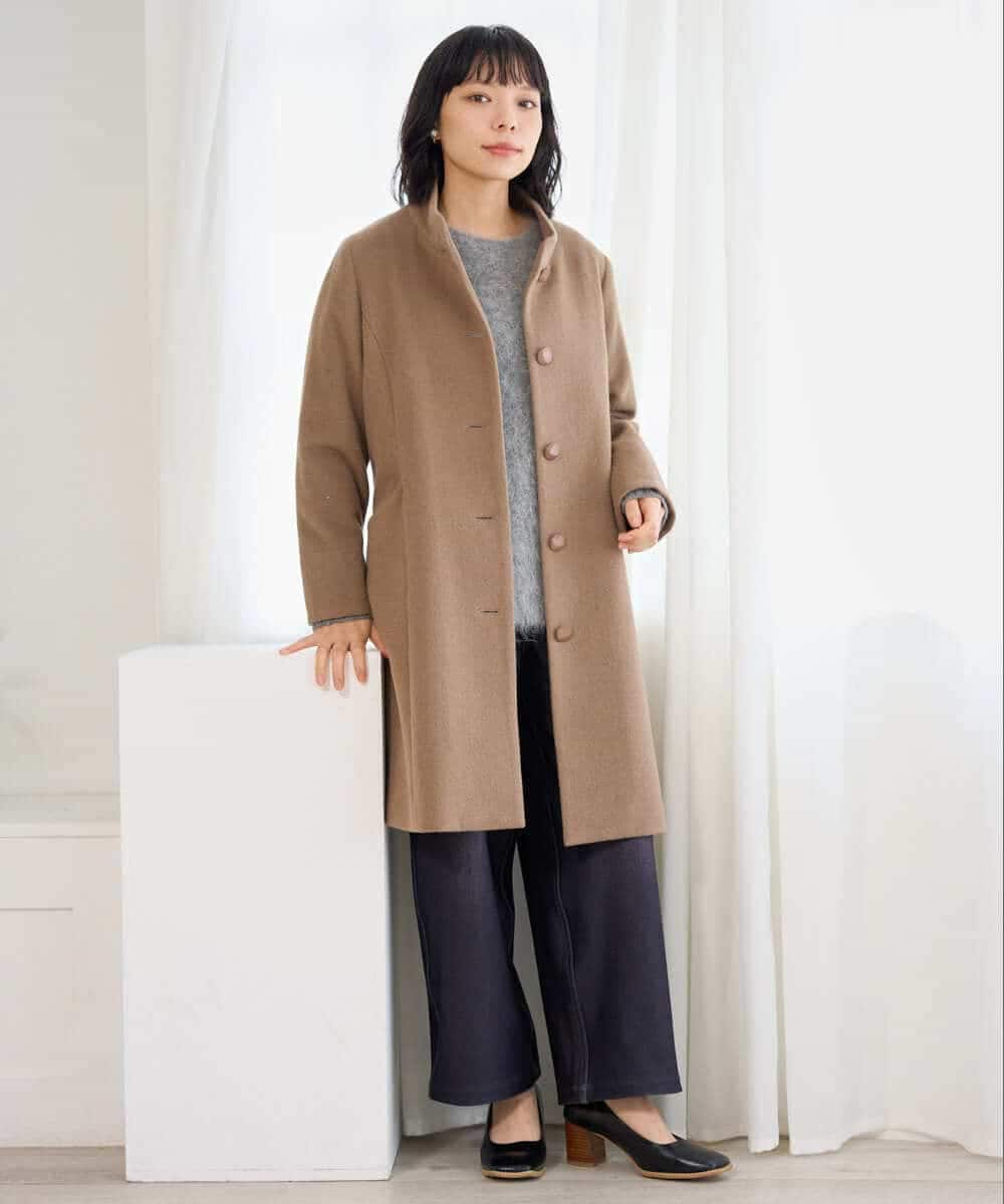 NHVAI88890 GIANNI LO GIUDICE(小さいサイズ)(メゾン ドゥ サンク) アンゴラ混ウールスタンドカラーコート ベージュ