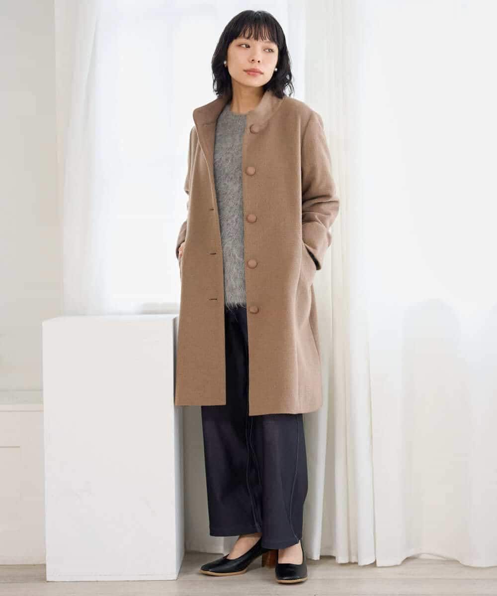 NHVAI88890 GIANNI LO GIUDICE(小さいサイズ)(メゾン ドゥ サンク) アンゴラ混ウールスタンドカラーコート ベージュ