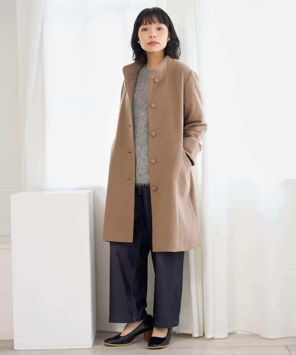 NHVAI88890 GIANNI LO GIUDICE(小さいサイズ)(メゾン ドゥ サンク) アンゴラ混ウールスタンドカラーコート ベージュ