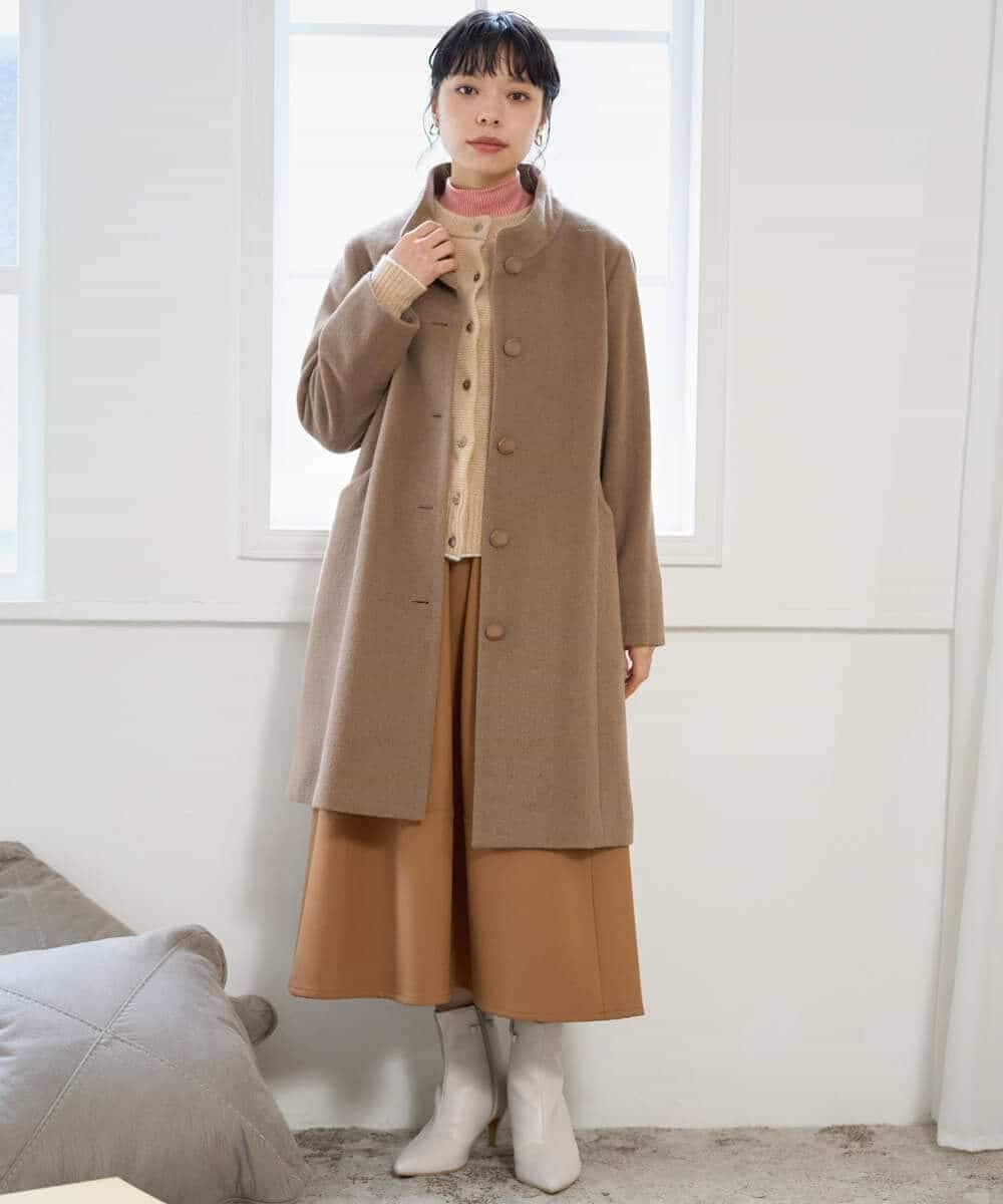 NHVAI88890 GIANNI LO GIUDICE(小さいサイズ)(メゾン ドゥ サンク) アンゴラ混ウールスタンドカラーコート ベージュ