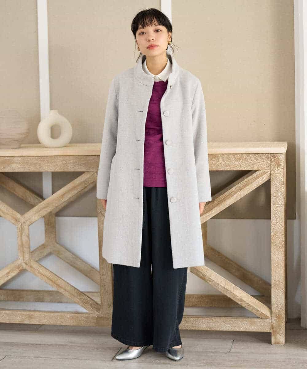NHVAI88890 GIANNI LO GIUDICE(小さいサイズ)(メゾン ドゥ サンク) アンゴラ混ウールスタンドカラーコート ベージュ