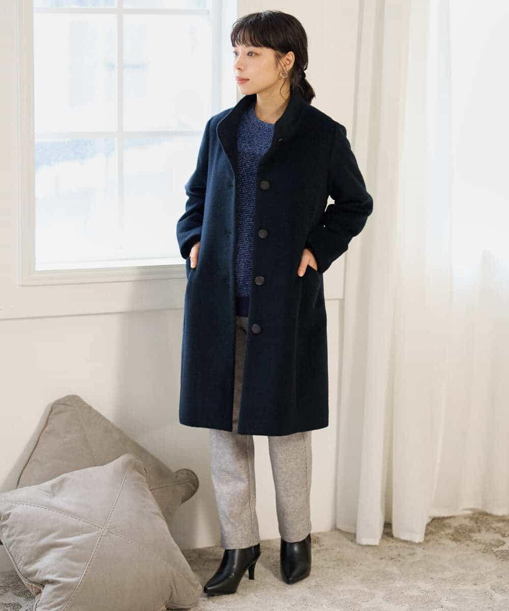 NHVAI88890 GIANNI LO GIUDICE(小さいサイズ)(メゾン ドゥ サンク) アンゴラ混ウールスタンドカラーコート ベージュ
