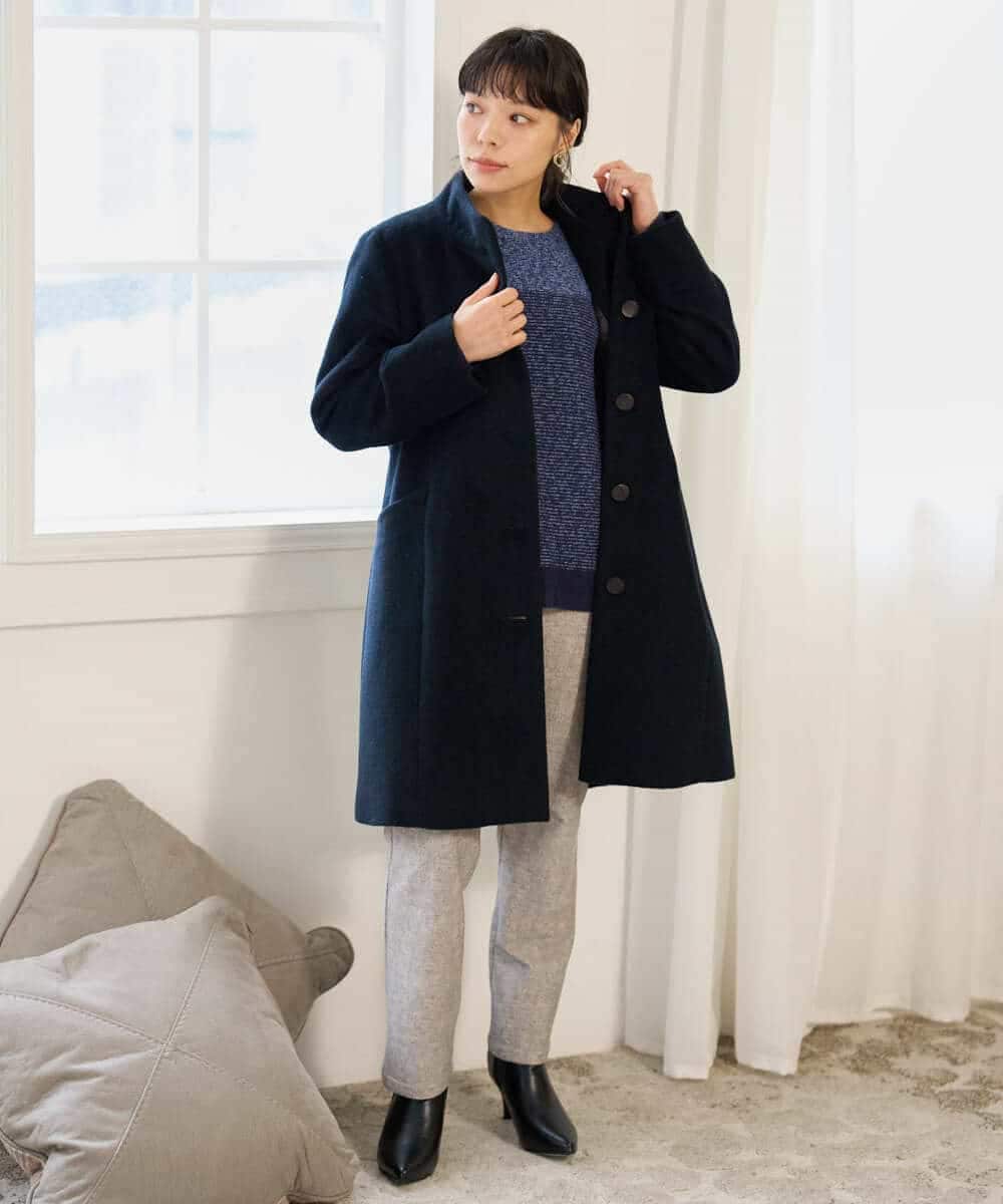 NHVAI88890 GIANNI LO GIUDICE(小さいサイズ)(メゾン ドゥ サンク) アンゴラ混ウールスタンドカラーコート ベージュ