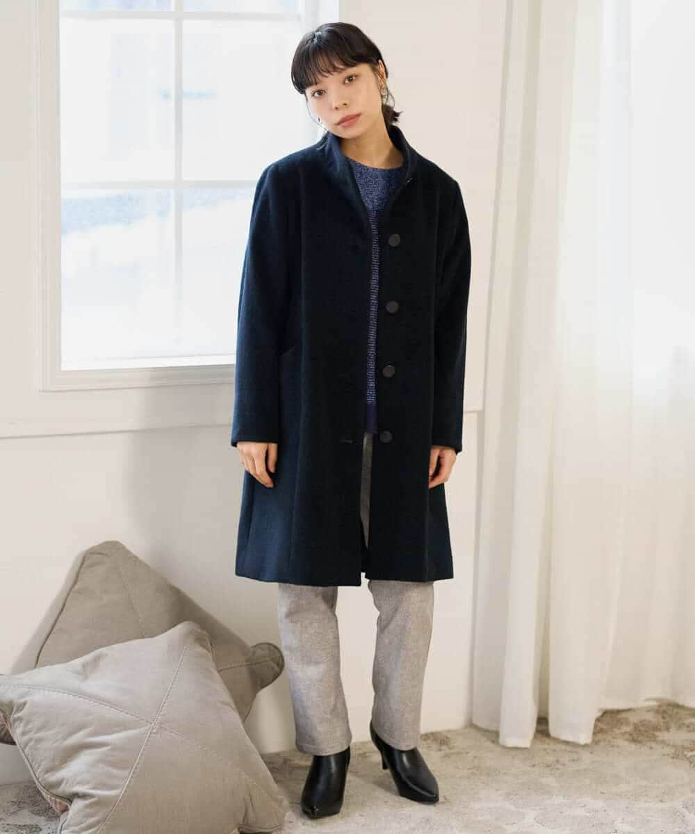 NHVAI88890 GIANNI LO GIUDICE(小さいサイズ)(メゾン ドゥ サンク) アンゴラ混ウールスタンドカラーコート ベージュ