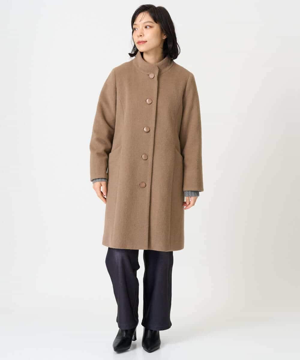 NHVAI88890 GIANNI LO GIUDICE(小さいサイズ)(メゾン ドゥ サンク) アンゴラ混ウールスタンドカラーコート ベージュ