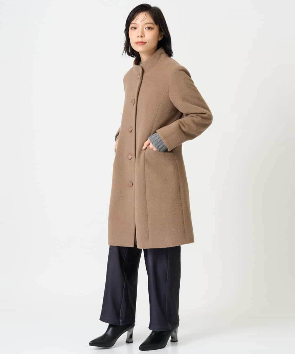 NHVAI88890 GIANNI LO GIUDICE(小さいサイズ)(メゾン ドゥ サンク) アンゴラ混ウールスタンドカラーコート ベージュ