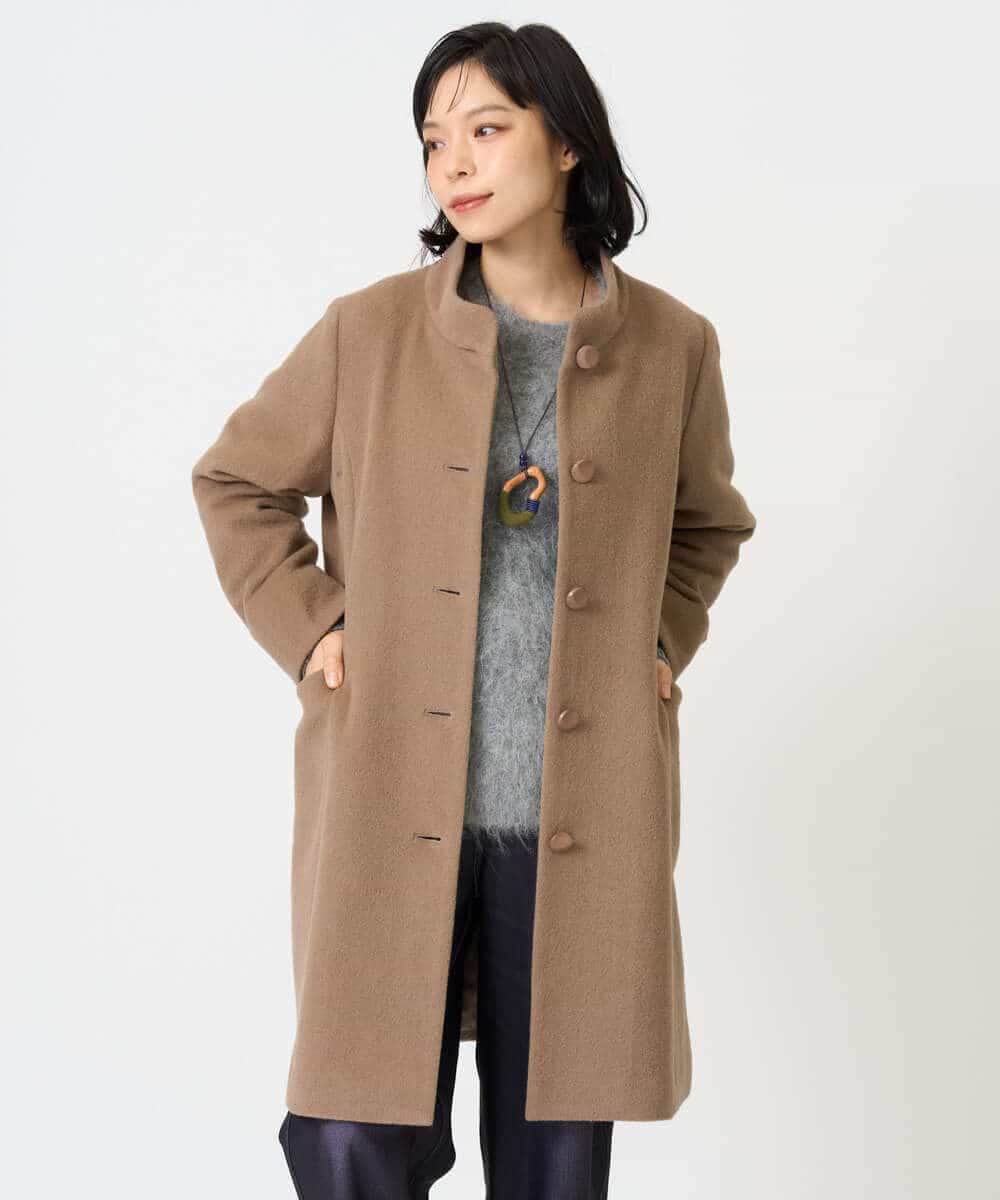 NHVAI88890 GIANNI LO GIUDICE(小さいサイズ)(メゾン ドゥ サンク) アンゴラ混ウールスタンドカラーコート ベージュ