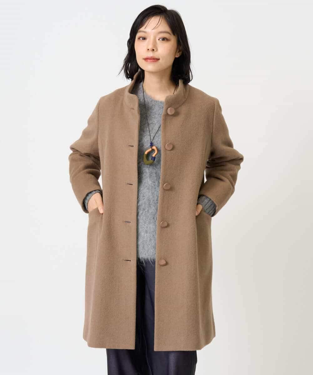 NHVAI88890 GIANNI LO GIUDICE(小さいサイズ)(メゾン ドゥ サンク) アンゴラ混ウールスタンドカラーコート ベージュ
