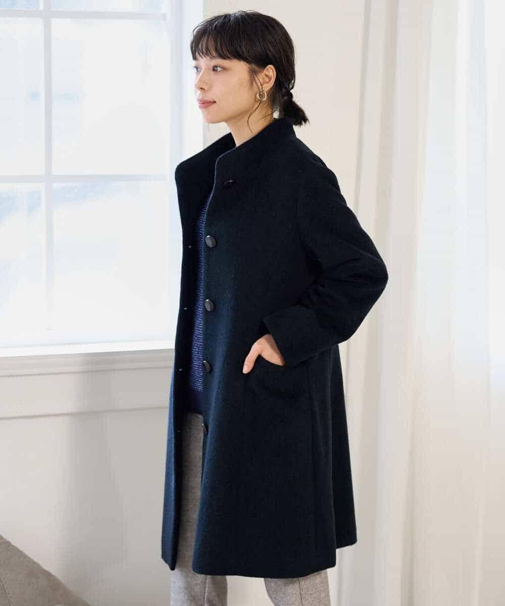 NHVAI88890 GIANNI LO GIUDICE(小さいサイズ)(メゾン ドゥ サンク) アンゴラ混ウールスタンドカラーコート ブラック