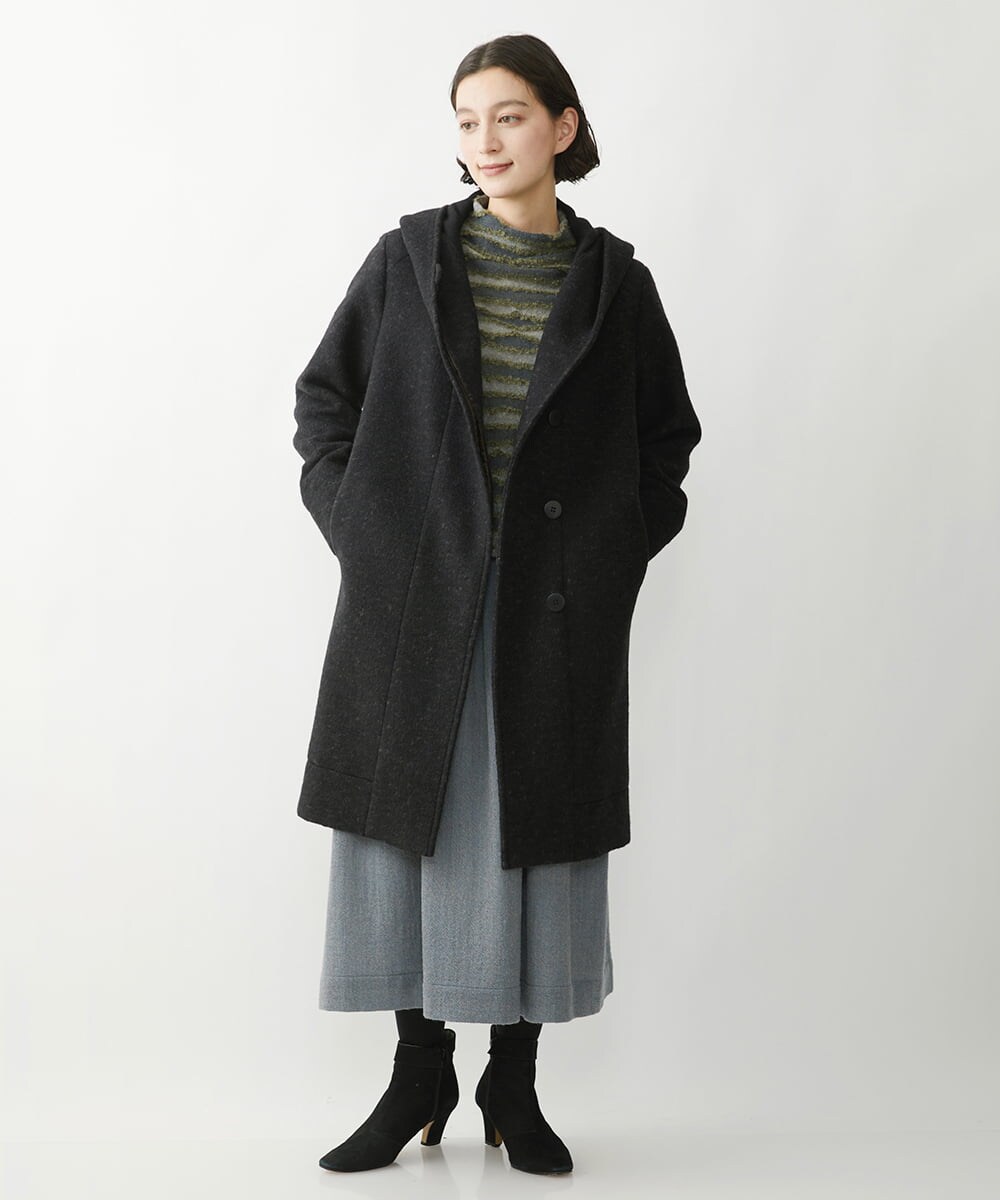 NHVAW23630 GIANNI LO GIUDICE(小さいサイズ)(メゾン ドゥ サンク) [日本製]ダブルノットモッサーフーディーコート グレー