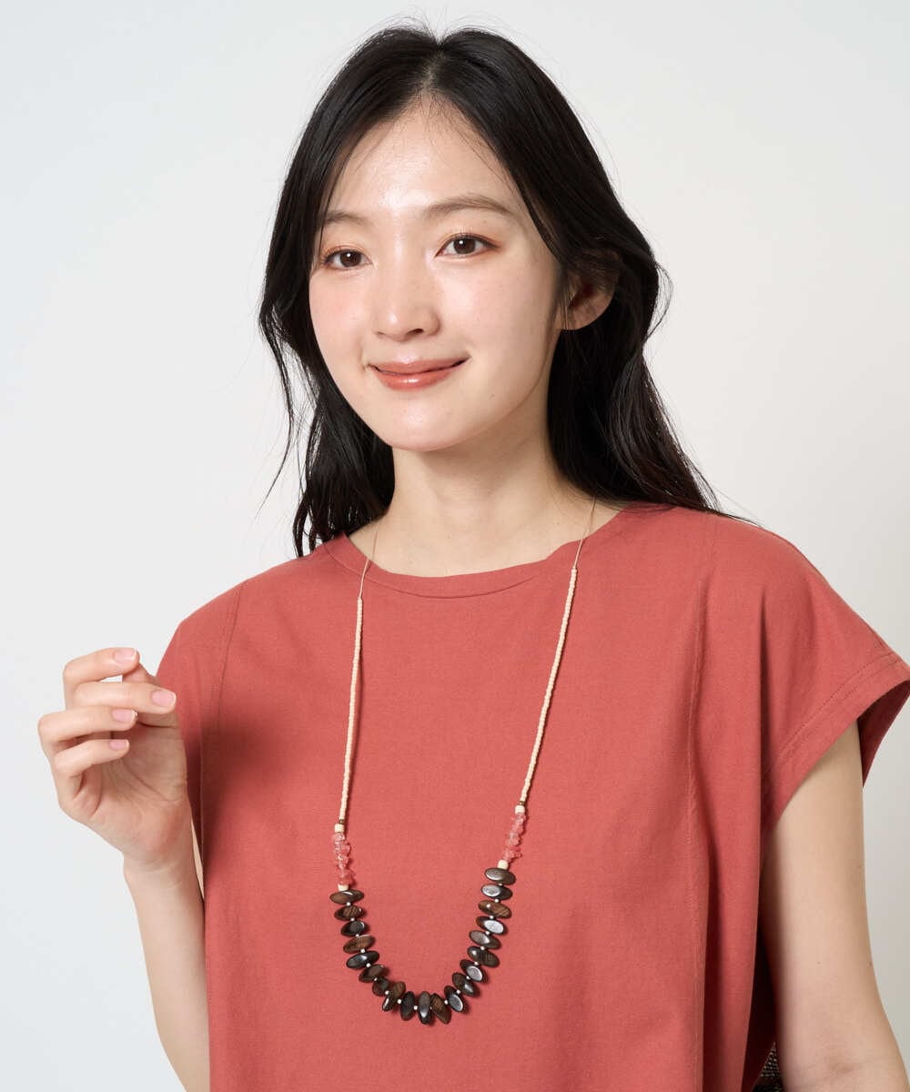 NK2GE42090 GIANNI LO GIUDICE(ジャンニ ロ ジュディチェ) [日本製]ウッド＆ストーンビーズネックレス ピンク