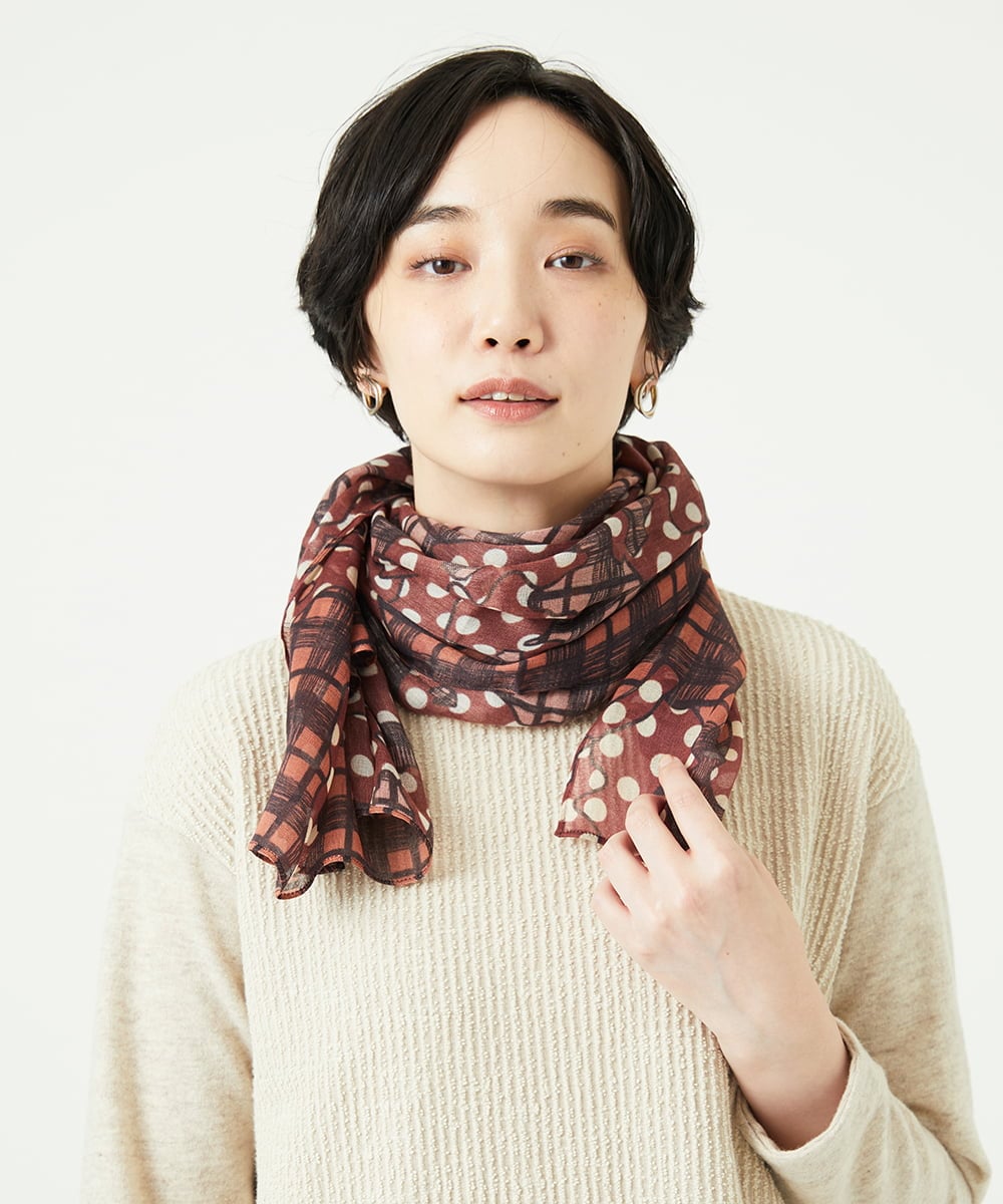 NK3AE11150 GIANNI LO GIUDICE(ジャンニ ロ ジュディチェ) [洗える]モダールカシミヤイタリアプリントストール オレンジ