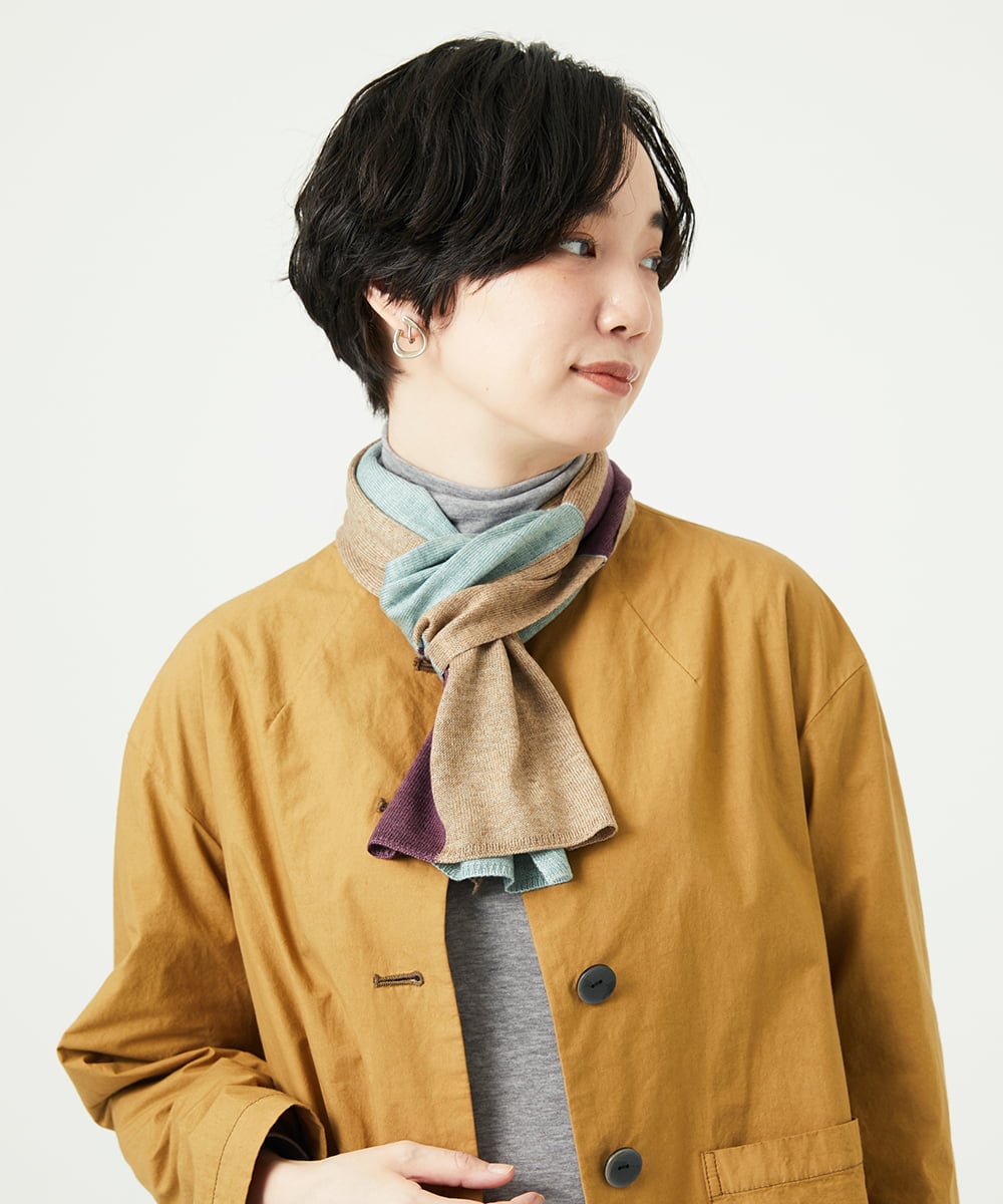 NK3AE15100 GIANNI LO GIUDICE(ジャンニ ロ ジュディチェ) [洗える]カラーブロックストール ライトグリーン