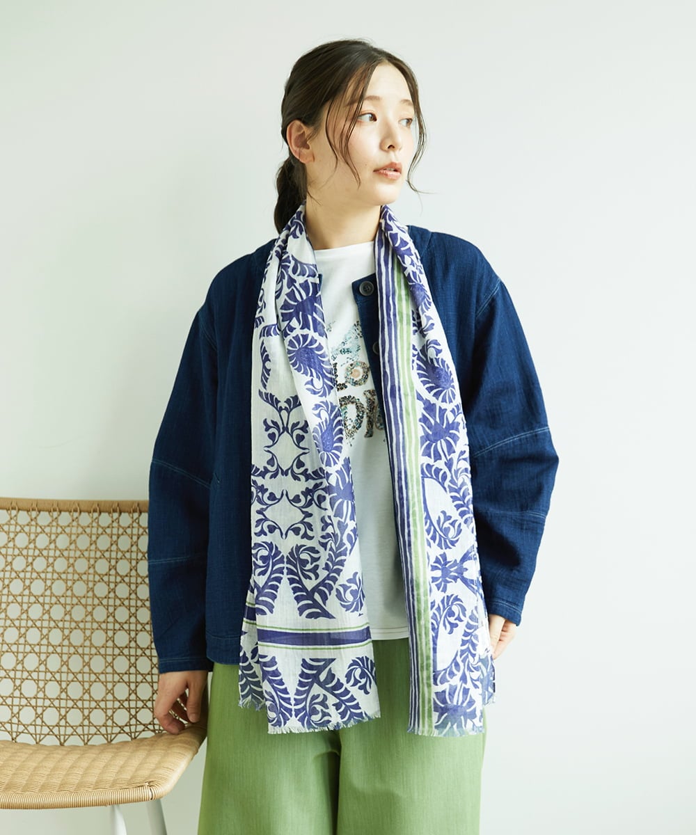 NK3ED01130 GIANNI LO GIUDICE(ジャンニ ロ ジュディチェ) サラサストライプストール グリーン