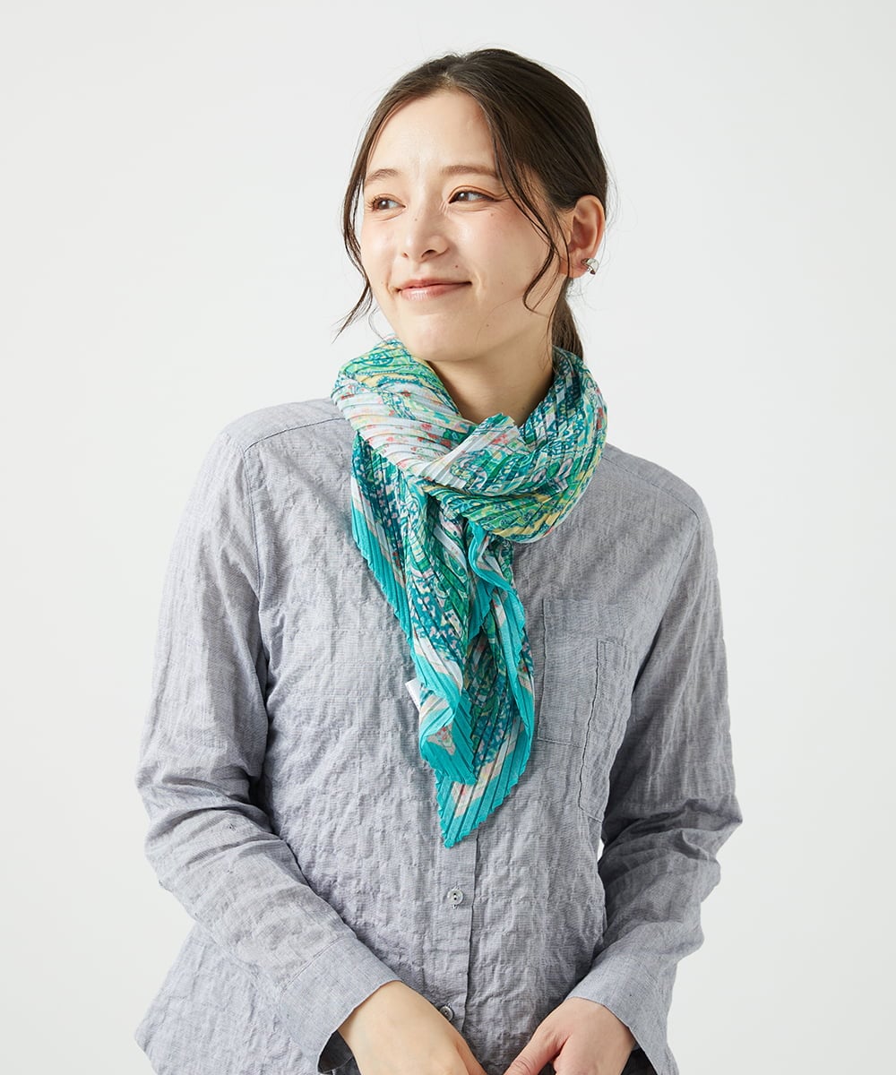 NK3ED02100 GIANNI LO GIUDICE(ジャンニ ロ ジュディチェ) マルチサラサプリーツストール グリーン