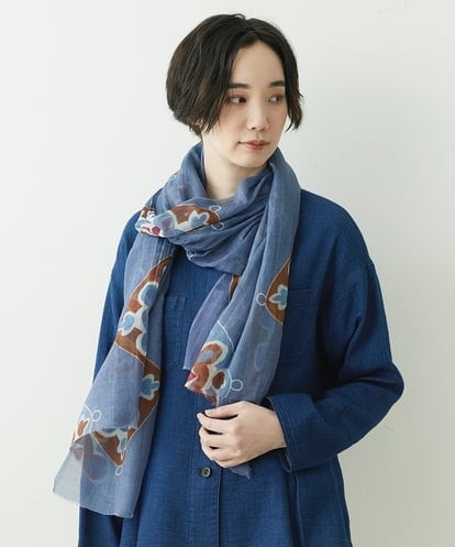 NK3ET01170 GIANNI LO GIUDICE フラワースタンプコットンシルクストール