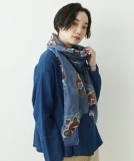 NK3ET01170 GIANNI LO GIUDICE(ジャンニ ロ ジュディチェ) フラワースタンプコットンシルクストール ネイビー