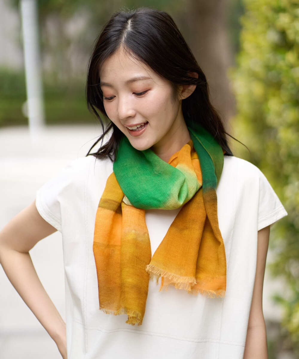 NK3GE44130 GIANNI LO GIUDICE(ジャンニ ロ ジュディチェ) ブルーリーボーダーストール イエロー