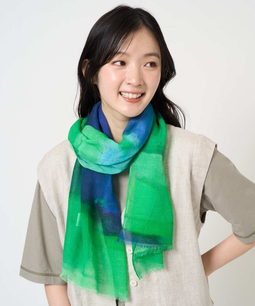 NK3GE44130 GIANNI LO GIUDICE(ジャンニ ロ ジュディチェ) ブルーリーボーダーストール グリーン