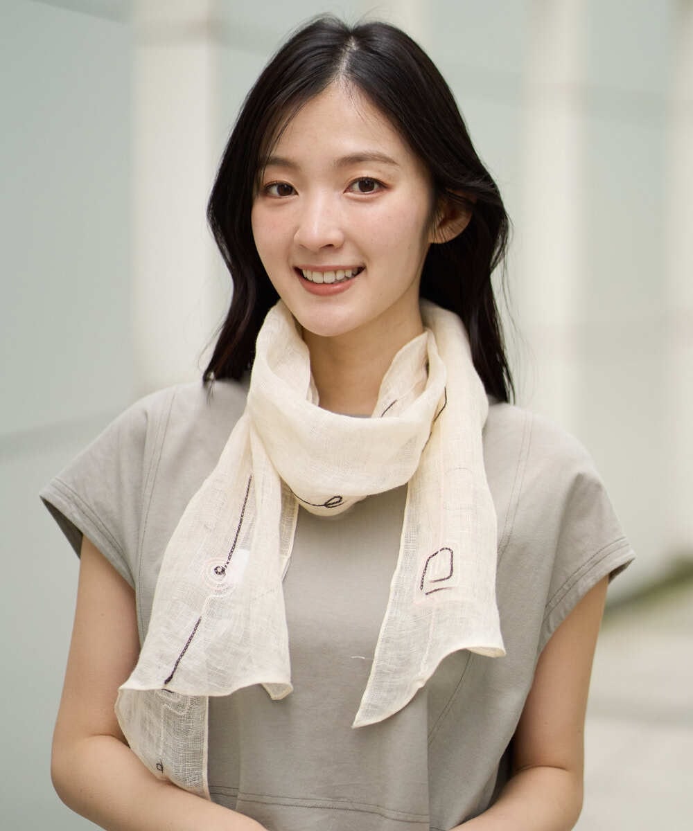 NK3GE46080 GIANNI LO GIUDICE(ジャンニ ロ ジュディチェ) ドットエンブロイダリーストール アイボリー