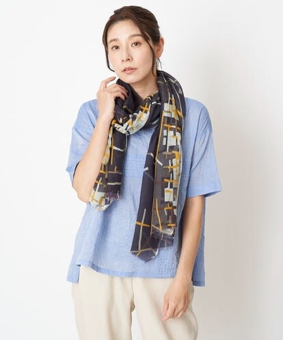 NK3GS03180 GIANNI LO GIUDICE アートクロス柄コットンシルクスカーフ