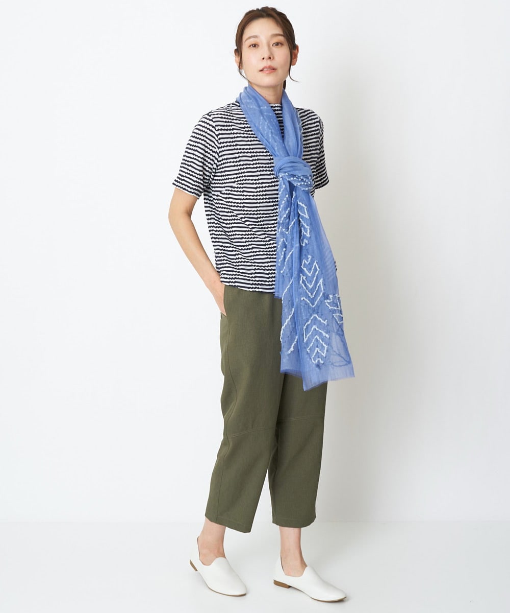 NK3GS04160 GIANNI LO GIUDICE(ジャンニ ロ ジュディチェ) ブルーリーフ柄コットンシルク刺繍スカーフ ブルー