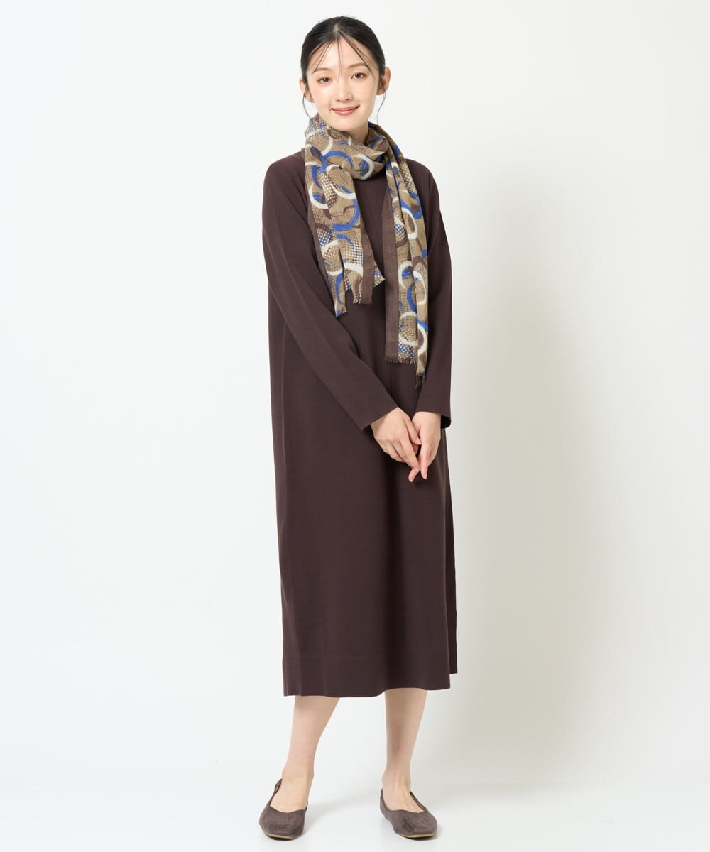 NK3JD04140 GIANNI LO GIUDICE(ジャンニ ロ ジュディチェ) サークルドットプリントスカーフ ブラウン×ベージュ