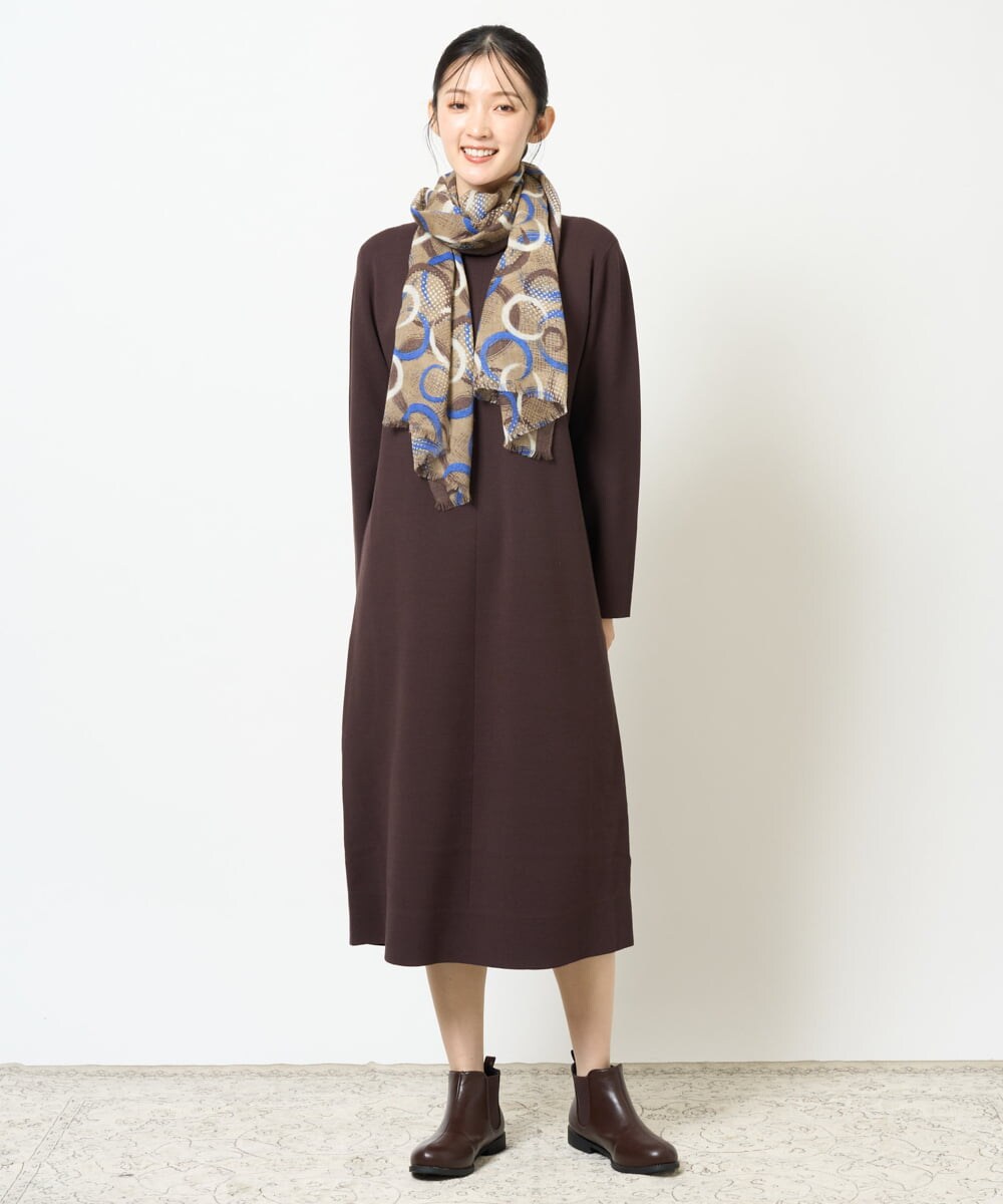 NK3JD04140 GIANNI LO GIUDICE(ジャンニ ロ ジュディチェ) サークルドットプリントスカーフ ブラウン×ベージュ