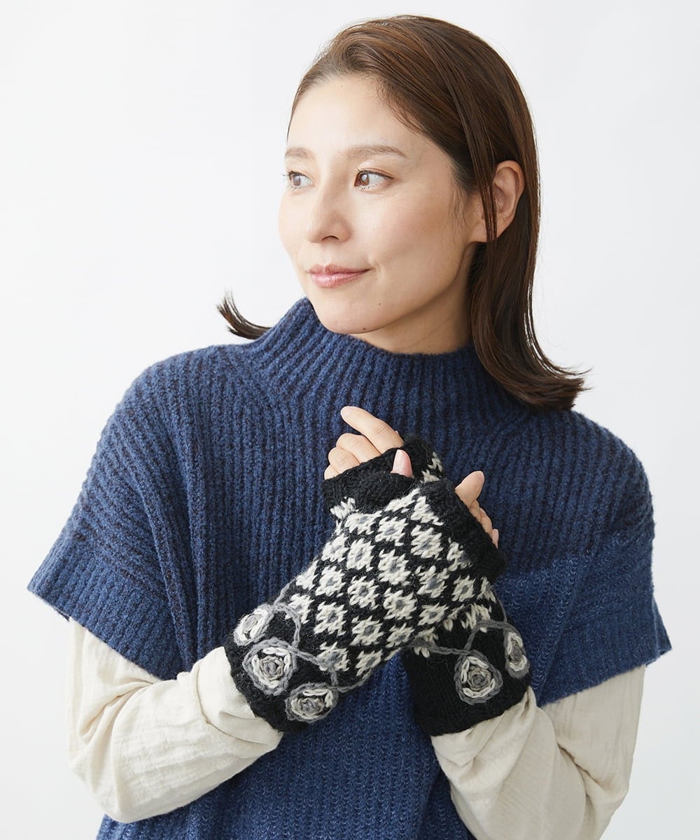 NK8AW10090 GIANNI LO GIUDICE(ジャンニ ロ ジュディチェ) ホーリーニット手袋 ブラック