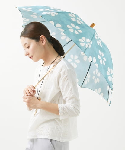 GIANNI LO GIUDICE(ジャンニ ロ ジュディチェ) [日本製・晴雨兼用]ベンガラ染め風傘 ライトブルー/青 40