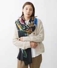 NR3AW01160 GIANNI LO GIUDICE(小さいサイズ)(メゾン ドゥ サンク) フラワー柄大判ストール ダークグレー系