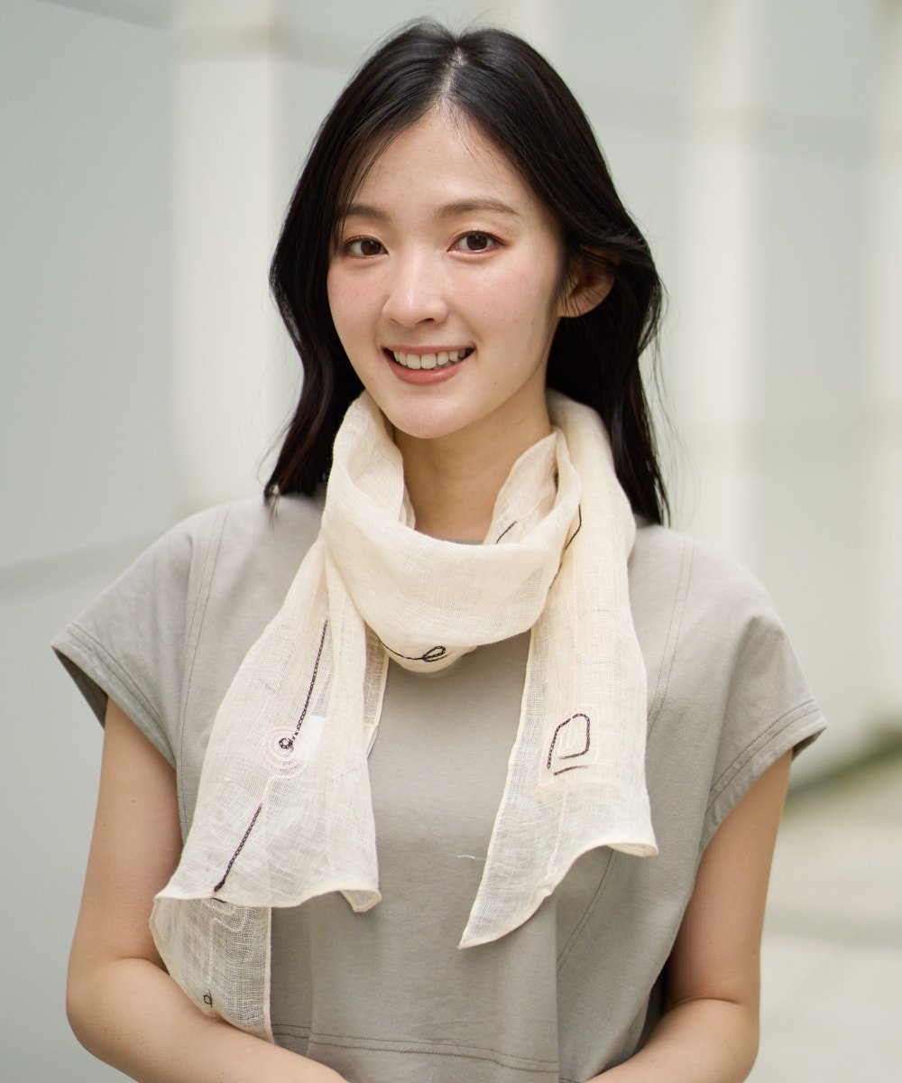 NR3GE46080 GIANNI LO GIUDICE(小さいサイズ)(メゾン ドゥ サンク) ドットエンブロイダリーストール アイボリー