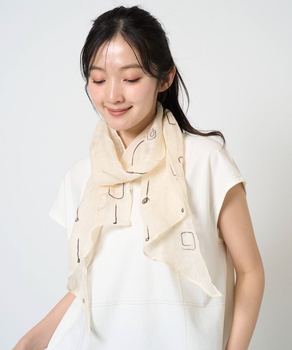 NR3GE46080 GIANNI LO GIUDICE(小さいサイズ)(メゾン ドゥ サンク) ドットエンブロイダリーストール アイボリー