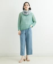 NR3GS06080 GIANNI LO GIUDICE(小さいサイズ)(メゾン ドゥ サンク) [洗える]ラインフラワーコットンシルクスカーフ ライトグレー