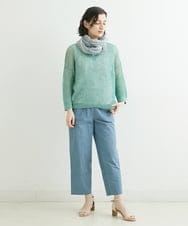 NR3GS06080 GIANNI LO GIUDICE(小さいサイズ)(メゾン ドゥ サンク) [洗える]ラインフラワーコットンシルクスカーフ ライトグレー