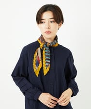 NR3JB02080 GIANNI LO GIUDICE(小さいサイズ)(メゾン ドゥ サンク) ストライプ幾何プリーツプチスカーフ イエロー系