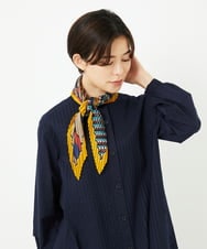 NR3JB02080 GIANNI LO GIUDICE(小さいサイズ)(メゾン ドゥ サンク) ストライプ幾何プリーツプチスカーフ ライトグレー系
