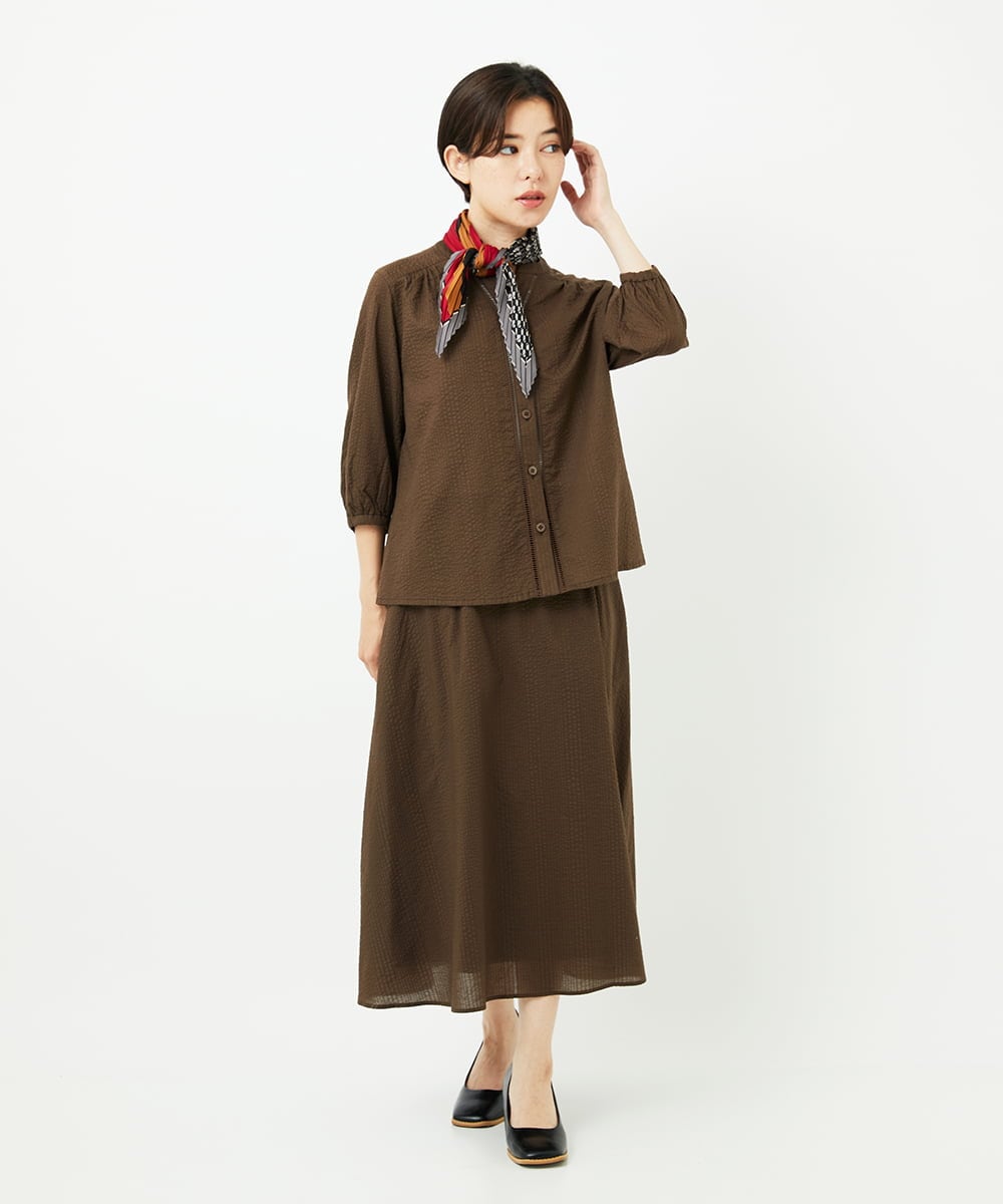 NR3JB02080 GIANNI LO GIUDICE(小さいサイズ)(メゾン ドゥ サンク) ストライプ幾何プリーツプチスカーフ ライトグレー系