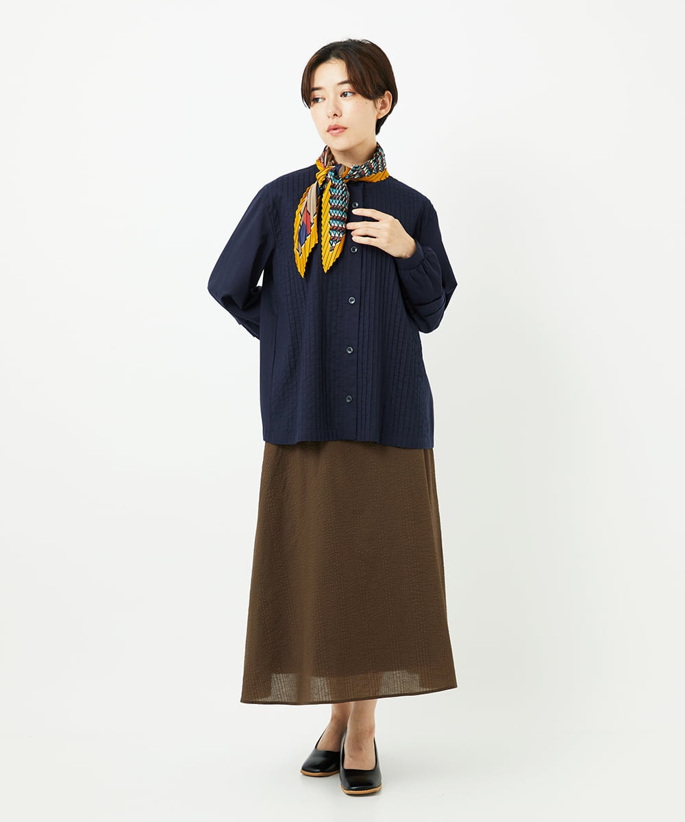 NR3JB02080 GIANNI LO GIUDICE(小さいサイズ)(メゾン ドゥ サンク) ストライプ幾何プリーツプチスカーフ ライトグレー系