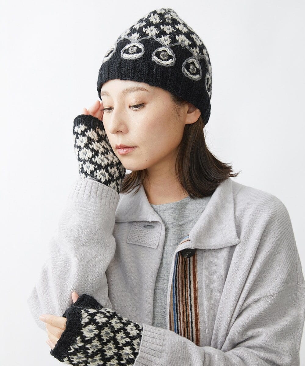 NR8AW10090 GIANNI LO GIUDICE(小さいサイズ)(メゾン ドゥ サンク) ホーリーニットフィンガーレスグローブ ブラック