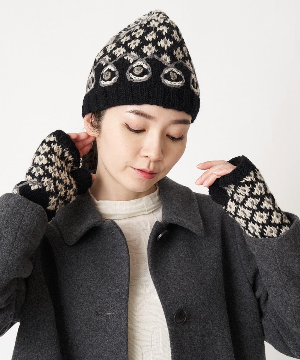 NR8AW10090 GIANNI LO GIUDICE(小さいサイズ)(メゾン ドゥ サンク) ホーリーニットフィンガーレスグローブ ブラック