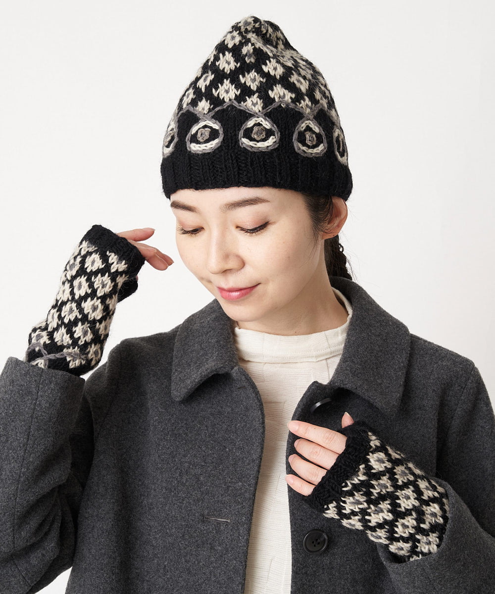 NR8AW10090 GIANNI LO GIUDICE(小さいサイズ)(メゾン ドゥ サンク) ホーリーニットフィンガーレスグローブ ブラック
