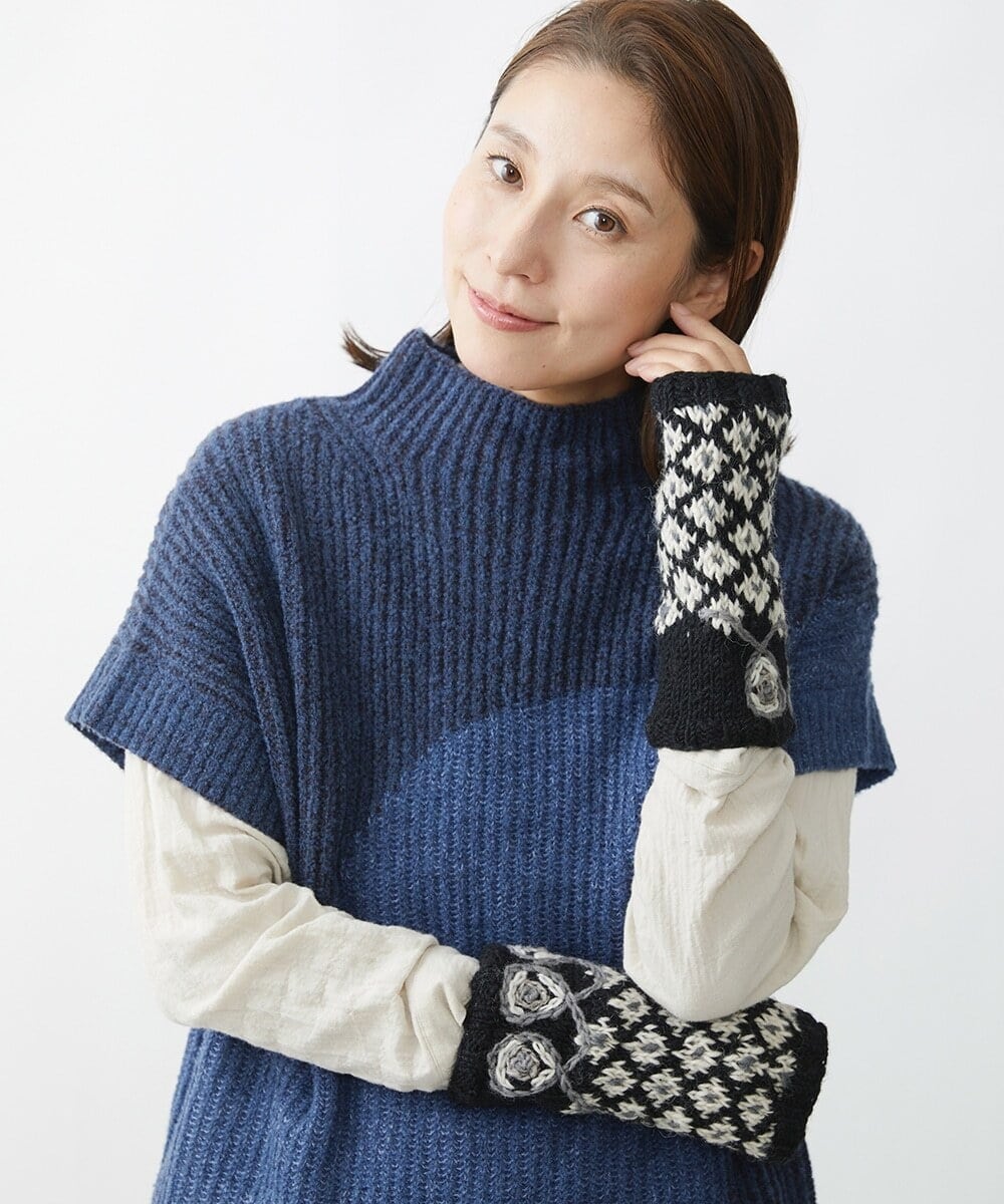 NR8AW10090 GIANNI LO GIUDICE(小さいサイズ)(メゾン ドゥ サンク) ホーリーニットフィンガーレスグローブ ブラック