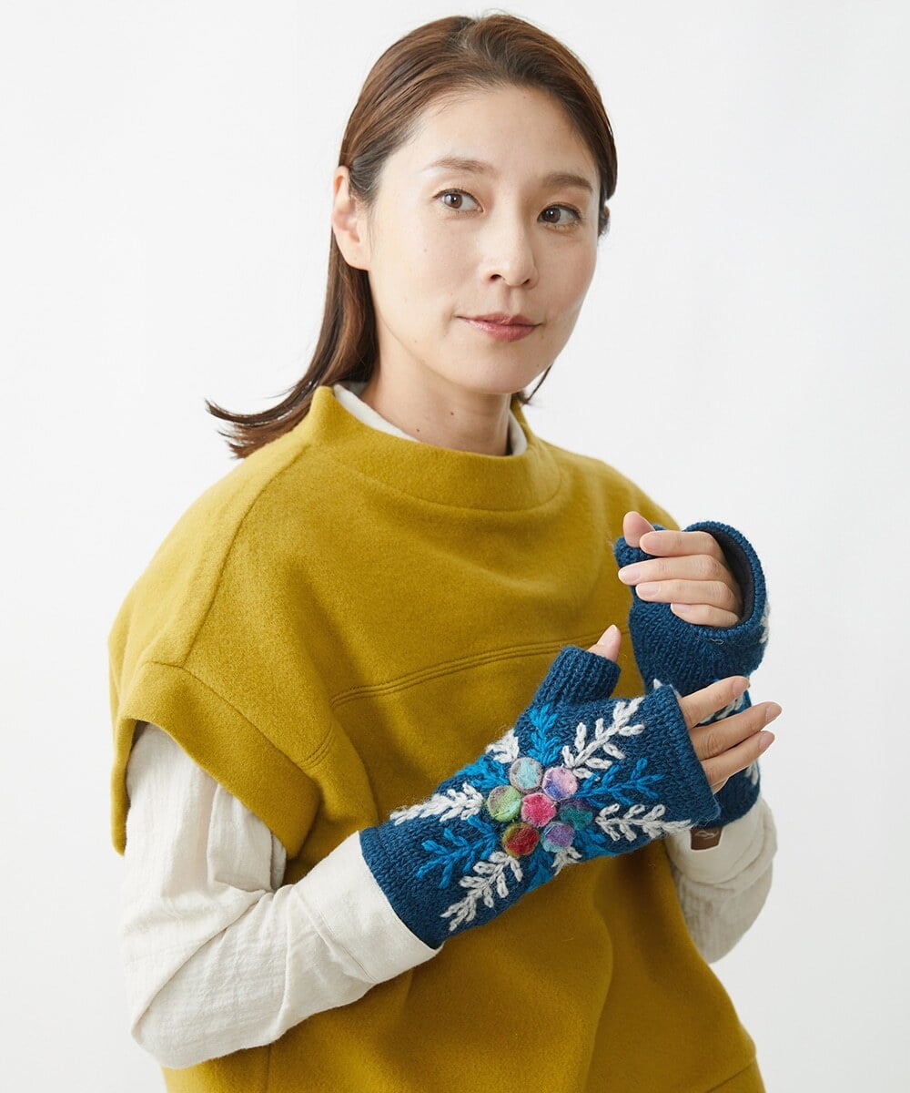 NR8AW11090 GIANNI LO GIUDICE(小さいサイズ)(メゾン ドゥ サンク) スノークリスタルフィンガーレスグローブ ブルー系
