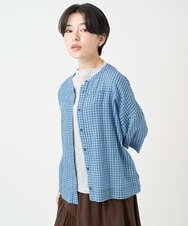 NSBJC94330 Maison de CINQ(メゾン ドゥ サンク) チェック柄バックギャザーデザインシャツ ライトブルー