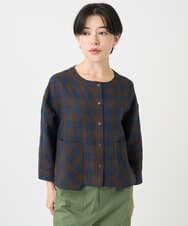 NSBJC95270 Maison de CINQ(メゾン ドゥ サンク) リネンチェックブラウス ブラウン