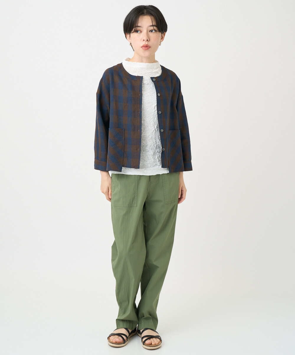 NSBJC95270 Maison de CINQ(メゾン ドゥ サンク) リネンチェックブラウス ブラウン