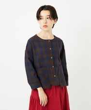 NSBJC95270 Maison de CINQ(メゾン ドゥ サンク) リネンチェックブラウス ブラウン