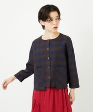 NSBJC95270 Maison de CINQ(メゾン ドゥ サンク) リネンチェックブラウス ブラウン