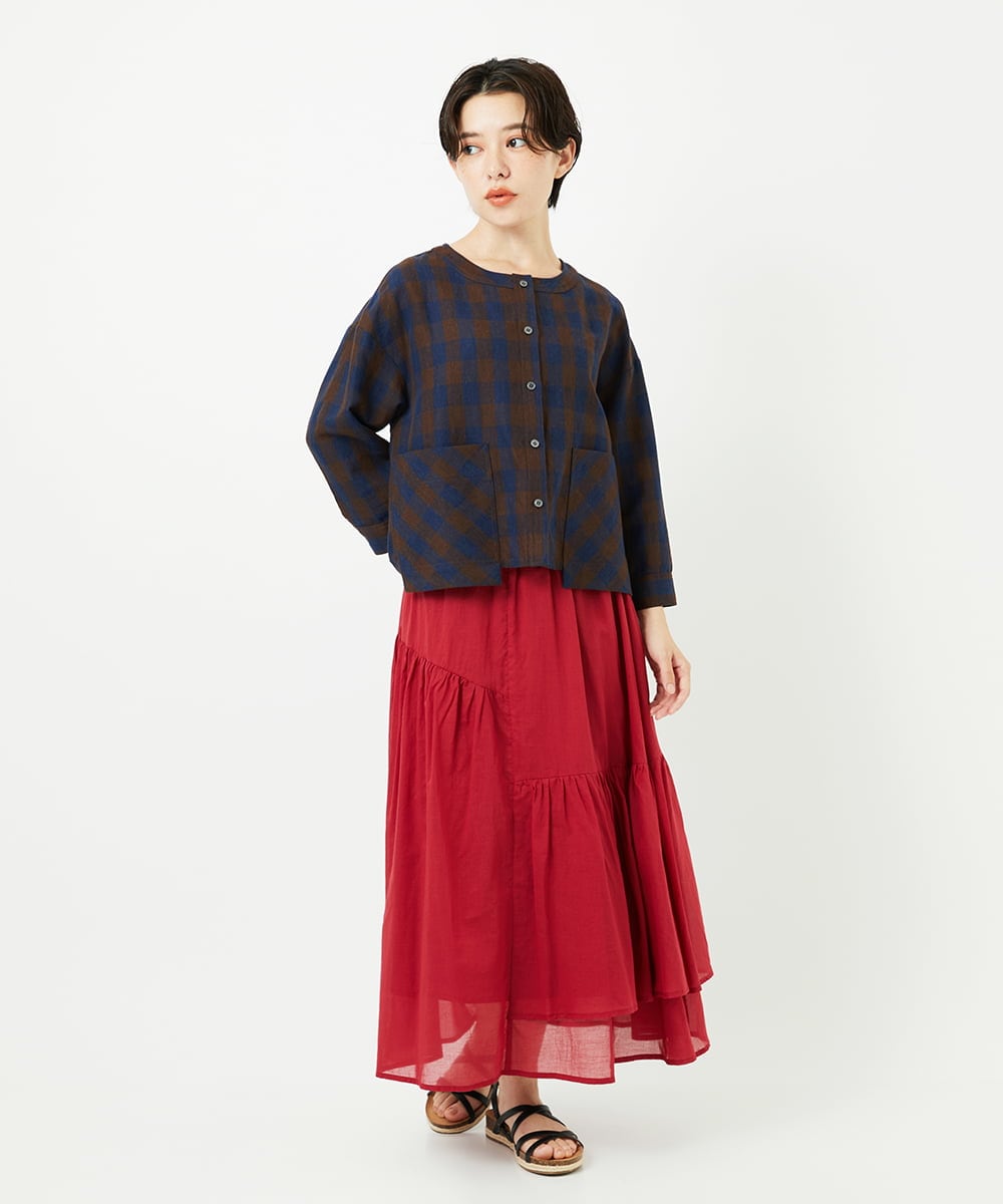 NSBJC95270 Maison de CINQ(メゾン ドゥ サンク) リネンチェックブラウス ブラウン